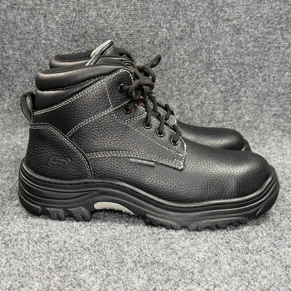 Skechers Burgin Tarlac Steel Toe Work Boots Men Size 10 Black Leather Industrial - Picture 1 of 15